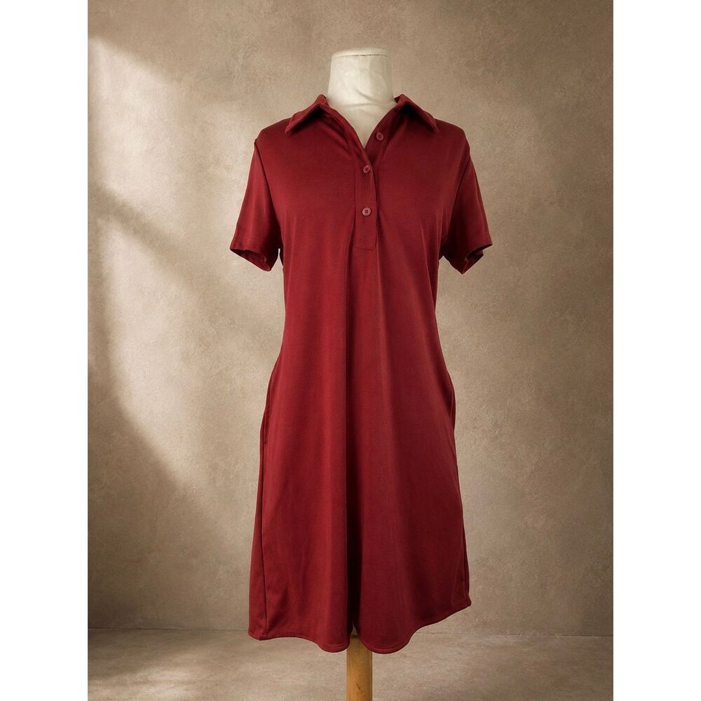 Uniqlo Sz S Crepe Jersey Mini Polo Dress Burgundy Red Athletic Casual Stretch